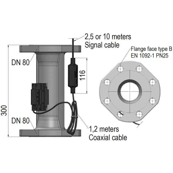 Ultrasonic Flow Sensor, ULTRAFLOW® 44, DN80 x 300 mm