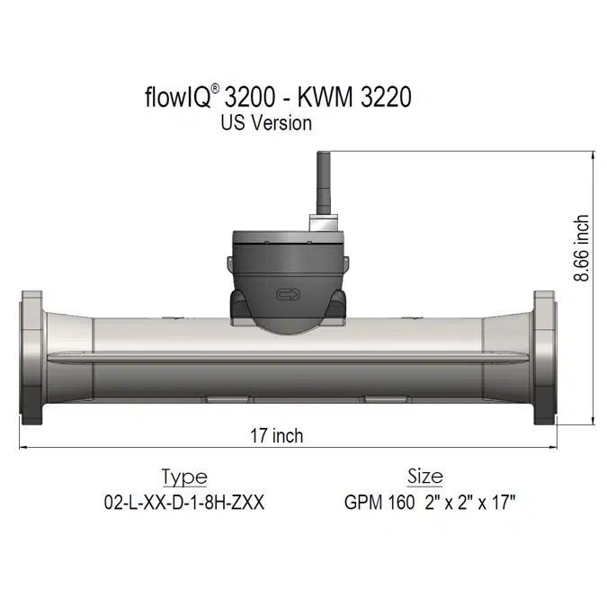 flowIQ®3200-KWM3220-US, GPM= 160,  Flanged 2" / 2” x 17”