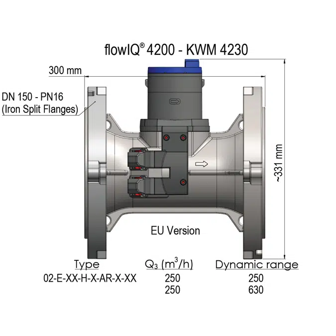 Water meter, flowIQ® 4200 – KWM4230, DN 150 x 300 mm