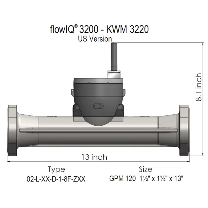 flowIQ®3200-KWM3220-US, GPM= 120,  Flanged 1½" / 1½” x 13” 