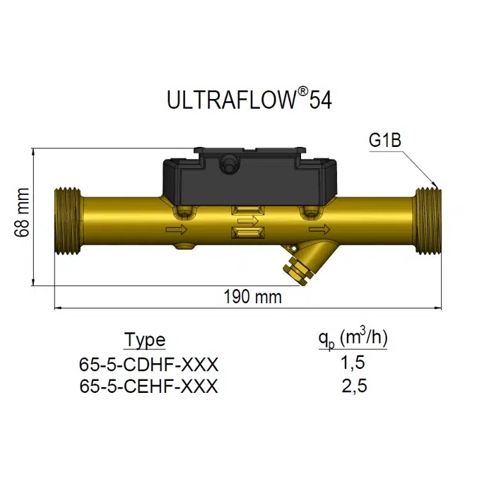 Ultrasonic Flow Sensor, ULTRAFLOW® 54, G1B (R3/4) x 190 mm
