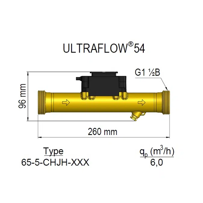 Ultrasonic Flow Sensor, ULTRAFLOW® 54, G1 1/2B (R5/4) x 260 mm