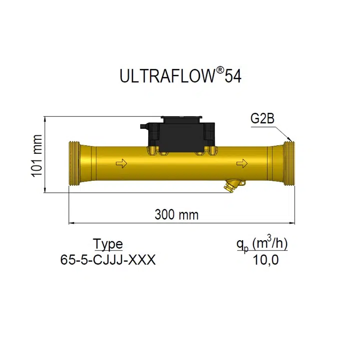 Flödesgivare. ULTRAFLOW® 54, qp 10 m³/h, G2B (R1½) x 300 mm (CJJJ).