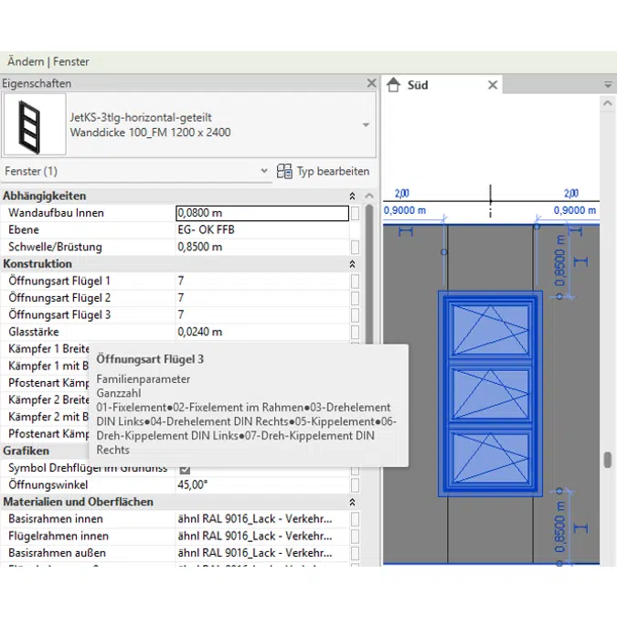 Fech-Jet-System® three part window horizontal mullion