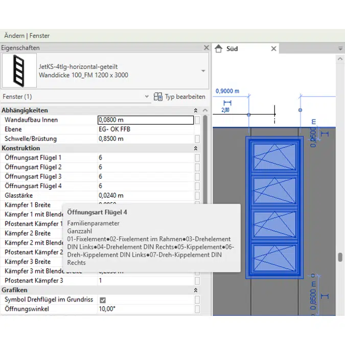 Fech-Jet-System® four part window horizontal mullion
