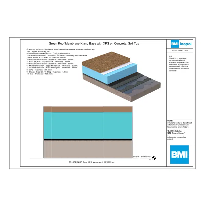 Green Roof Membrane K and Base with XPS on Concrete, Soil Top