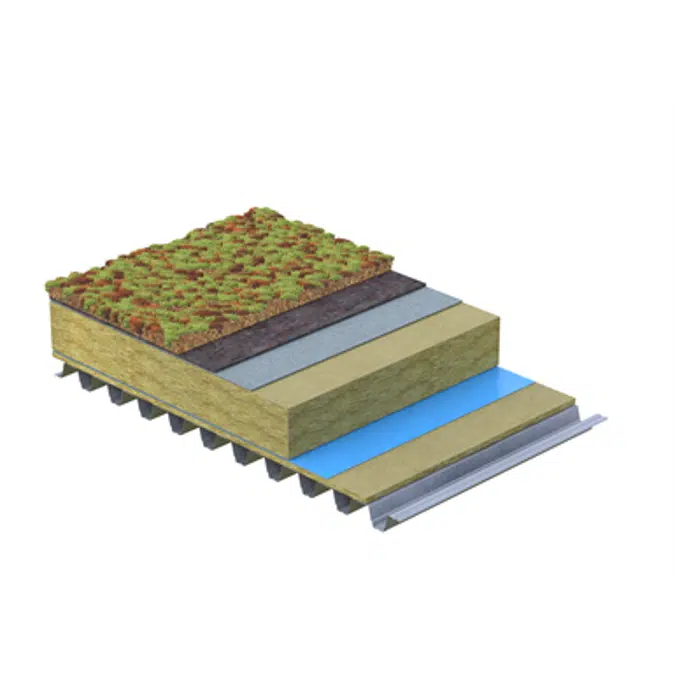 Green Roof Bitumen 1 Layer MW on Steel, Sedum Top