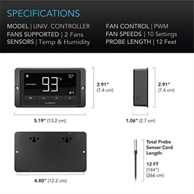 AC Infinity AIRTITAN T7, Ventilation Fan 12" with Temperature Humidity Controller, for Crawl Space, Basement, Garage, Attic, Hydroponics, Grow Tents