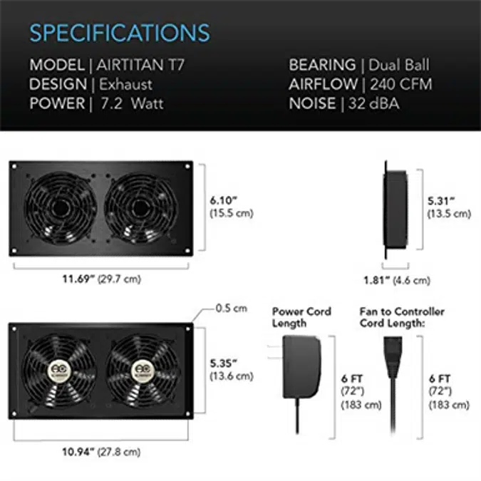 AC Infinity AIRTITAN T7, Ventilation Fan 12" with Temperature Humidity Controller, for Crawl Space, Basement, Garage, Attic, Hydroponics, Grow Tents