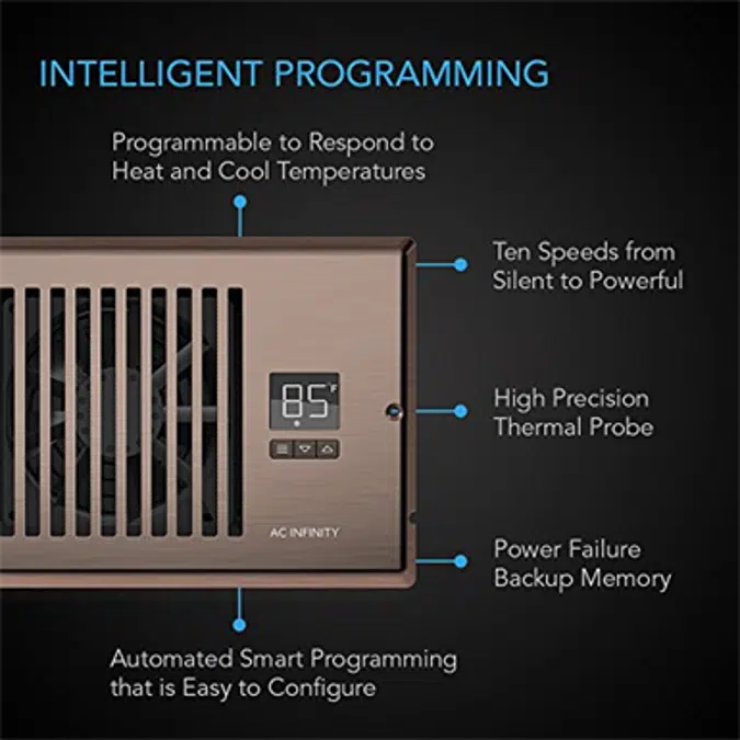 AC Infinity AIRTAP T6, Quiet Register Booster Fan with Thermostat Control. Heating Cooling AC Vent. Fits 6” x 12” Register Holes.