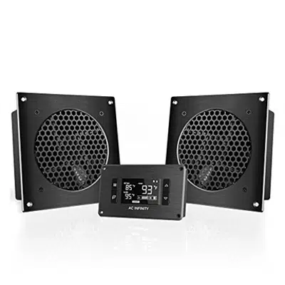 kép a termékről - AC Infinity AIRPLATE T8 PRO, Quiet Cooling Dual-Fan System 6" with Thermostat Control, for Home Theater AV Cabinets