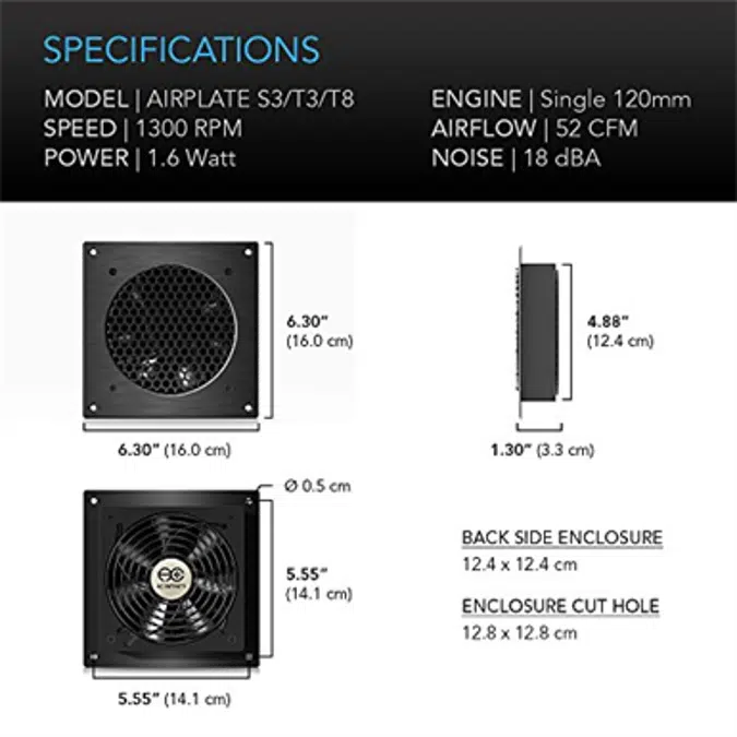 AC Infinity AIRPLATE T8 PRO, Quiet Cooling Dual-Fan System 6" with Thermostat Control, for Home Theater AV Cabinets