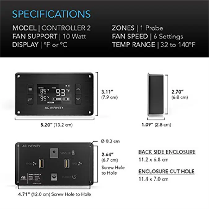 AC Infinity AIRPLATE T8 PRO, Quiet Cooling Dual-Fan System 6" with Thermostat Control, for Home Theater AV Cabinets