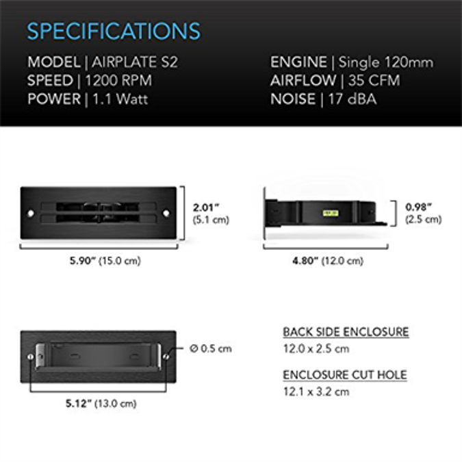 for Home Theater AV Cabinets AC Infinity AIRPLATE S2 Quiet Cooling Blower Fan System 6 with Speed Control 