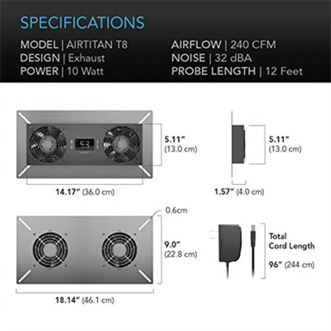 AC Infinity AIRTITAN T8, Crawlspace Basement Ventilator Fan, with Temperature and Dehumidistat Controller, IP-44 Rated, Exhaust