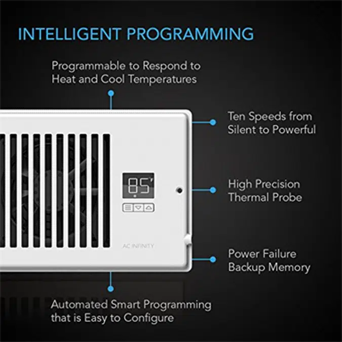 AC Infinity AIRTAP T4, Quiet Register Booster Fan with Thermostat Control. Heating Cooling AC Vent. Fits 4” x 10” Register Holes.