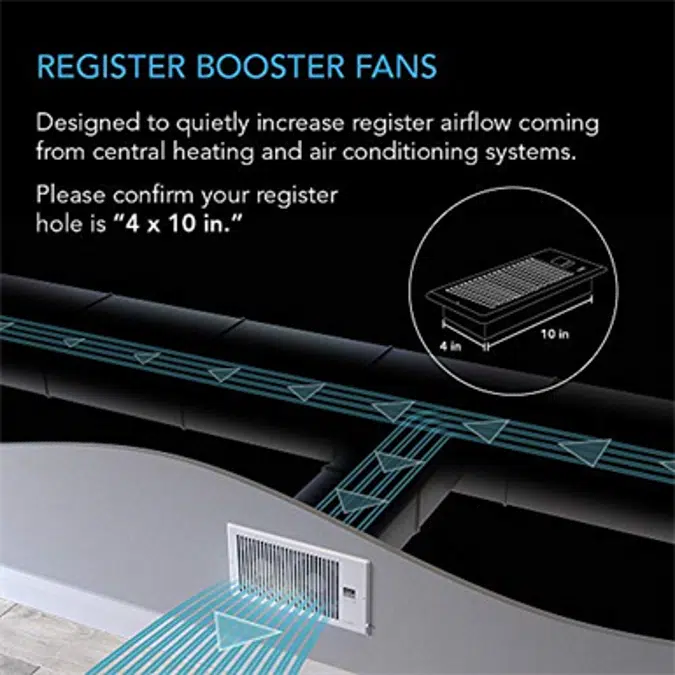 AC Infinity AIRTAP T4, Quiet Register Booster Fan with Thermostat Control. Heating Cooling AC Vent. Fits 4” x 10” Register Holes.