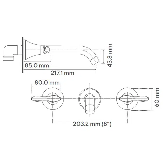 8” Tedesca two handle wall-mount bathroom faucet