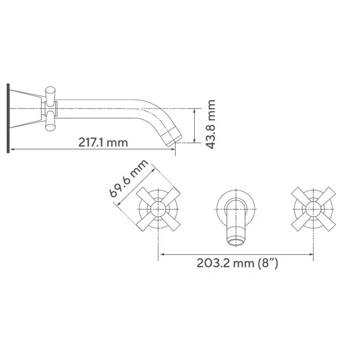 8” Portobello two handle wall-mount bathroom faucet