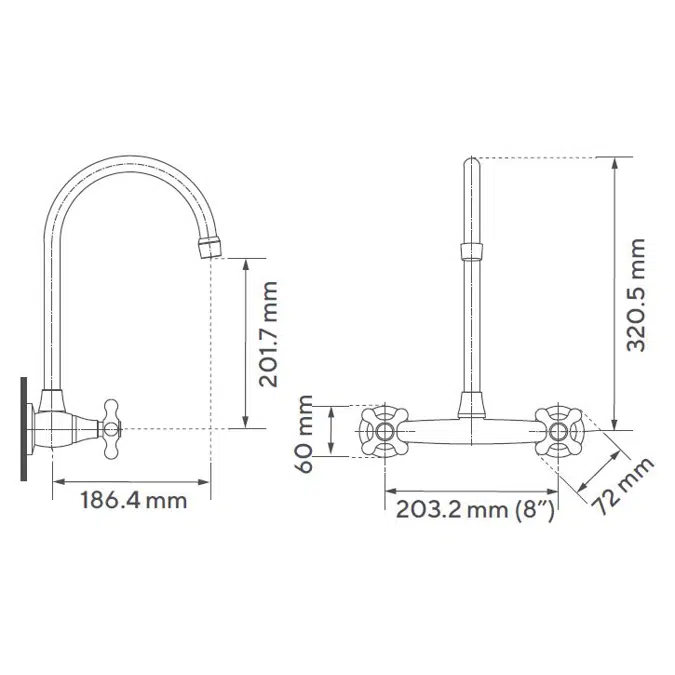 Wall mounted mixer 8" exposed body Calima