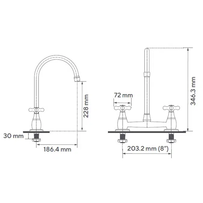 Table mixer 8" exposed body Calima