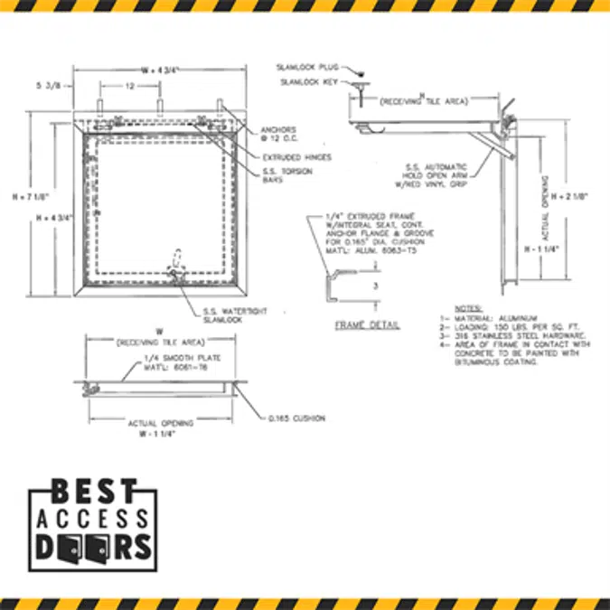 Hinged Floor Hatch Recessed for Vinyl Tile/Carpet (BA-HFR-18)