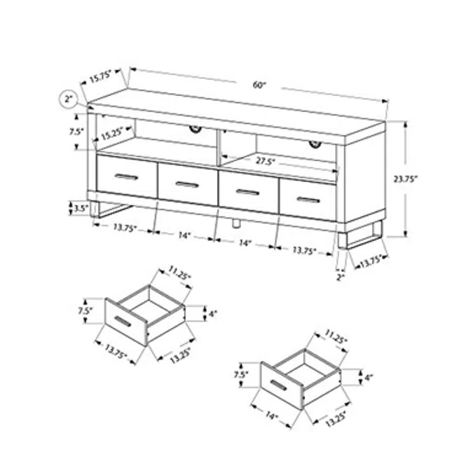 Monarch Specialties 2517 TV Console with 4 Drawers