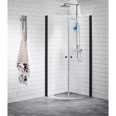 画像 LussoBlack Showerwall curvedcorner80x80