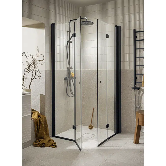 Lusso Black Shower walls, straight folding doors 80x80
