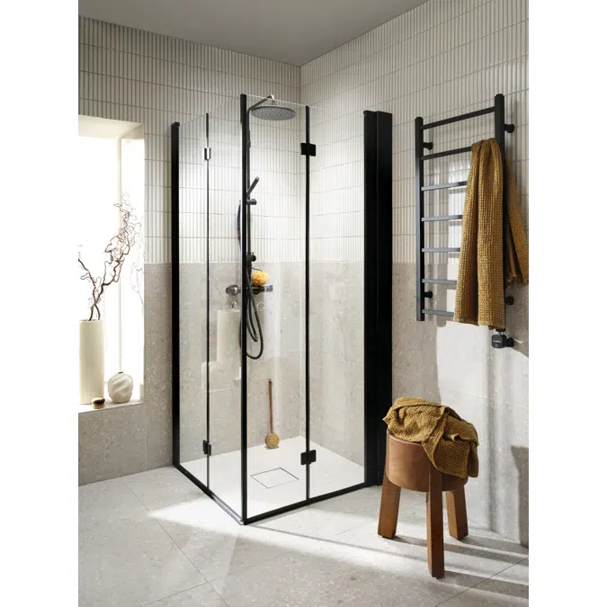 Lusso Black Shower walls, straight folding doors 80x80