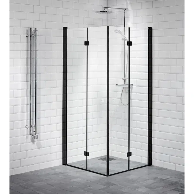 Lusso Black Shower walls, straight folding doors 90x90