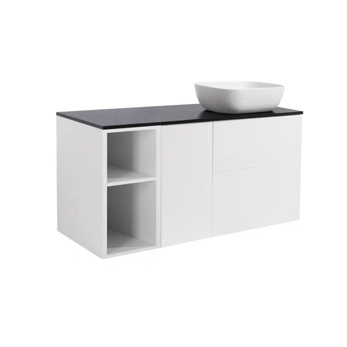 Isella 120 (60+30+30) with countertop washbasin, 1 pc open unit and 1 pc laundry basket unit