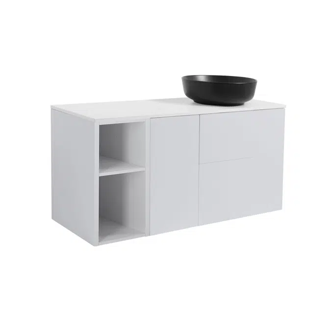 Isella 120 (60+30+30) with countertop washbasin, 1 pc open unit and 1 pc laundry basket unit