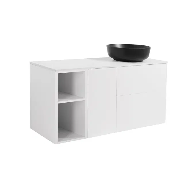Isella 120 (60+30+30) with countertop washbasin, 1 pc open unit and 1 pc laundry basket unit
