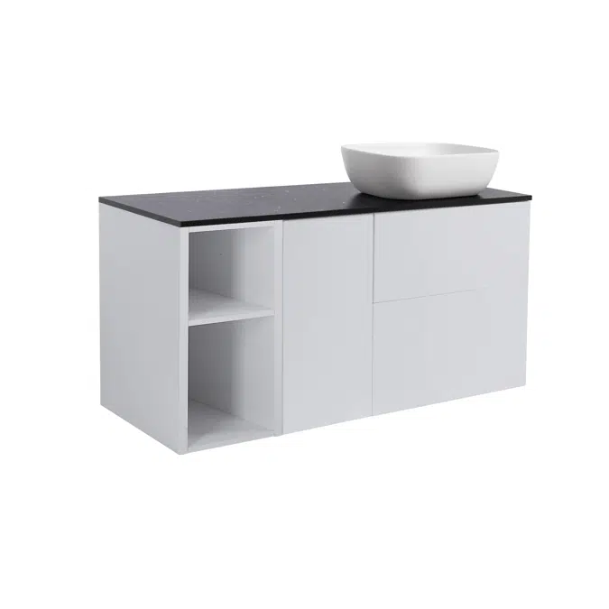 Isella 120 (60+30+30) with countertop washbasin, 1 pc open unit and 1 pc laundry basket unit