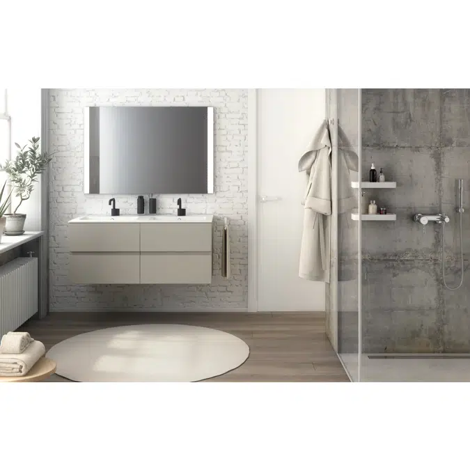 MOD 120,5 cm 4-drawers cabinet with glossy double sinked washbasin