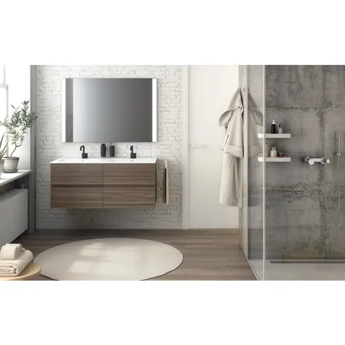 MOD 120,5 cm 4-drawers cabinet with glossy double sinked washbasin