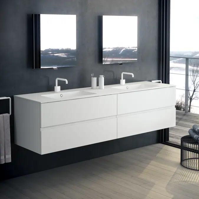 MOD 200,5 cm 4-drawers cabinet with glossy double sinked washbasin
