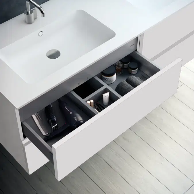 MOD 200,5 cm 4-drawers cabinet with glossy double sinked washbasin