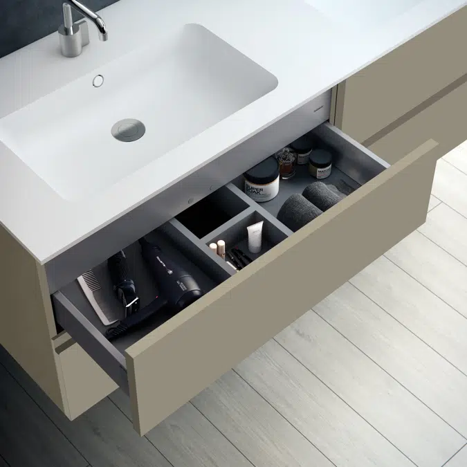 MOD 200,5 cm 4-drawers cabinet with glossy double sinked washbasin