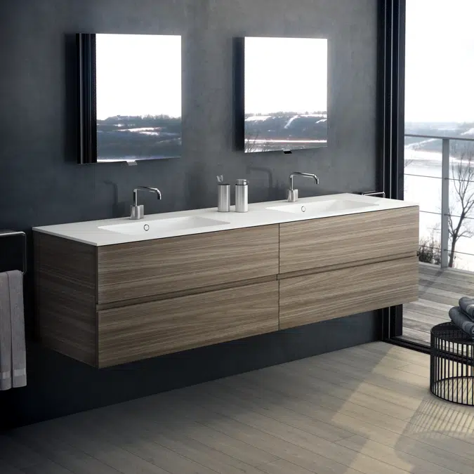 MOD 200,5 cm 4-drawers cabinet with glossy double sinked washbasin