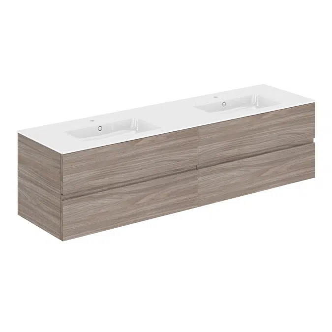 MOD 200,5 cm 4-drawers cabinet with glossy double sinked washbasin