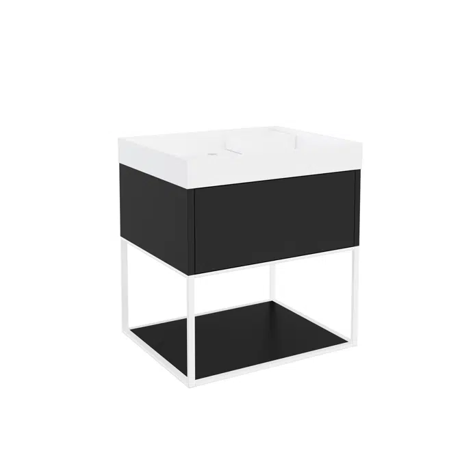 THE GRID 60 cm washbasin with 1-drawer cabinet and auxiliary unit with sliding shelf