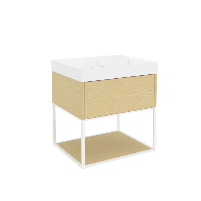 THE GRID 60 cm washbasin with 1-drawer cabinet and auxiliary unit with sliding shelf