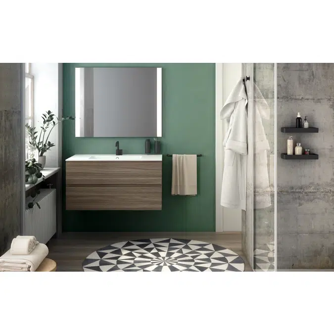 MOD 100,5 cm 2-drawer cabinet & glossy washbasin