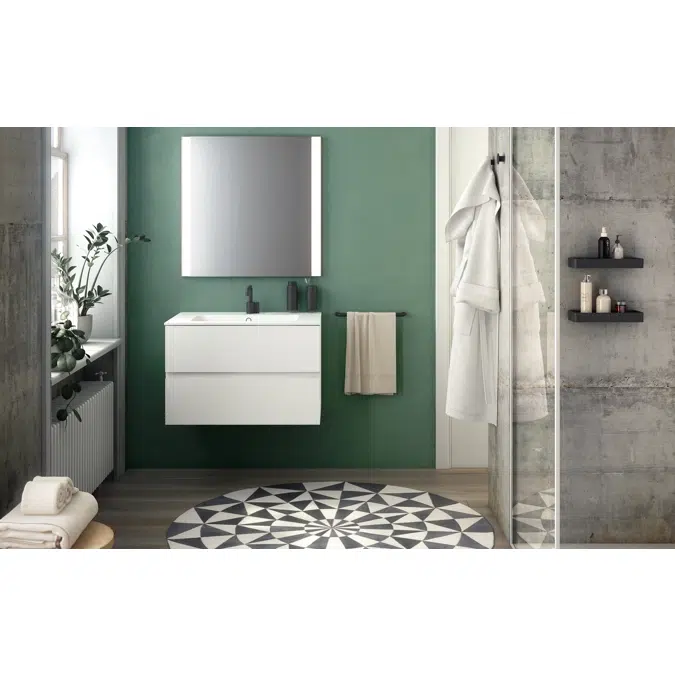 MOD 80,5 cm 2-drawer cabinet & glossy washbasin