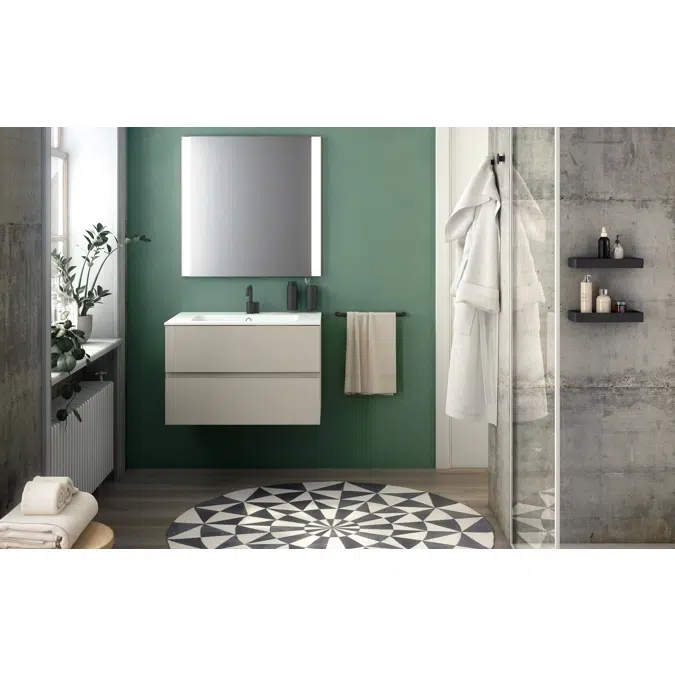 MOD 80,5 cm 2-drawer cabinet & glossy washbasin