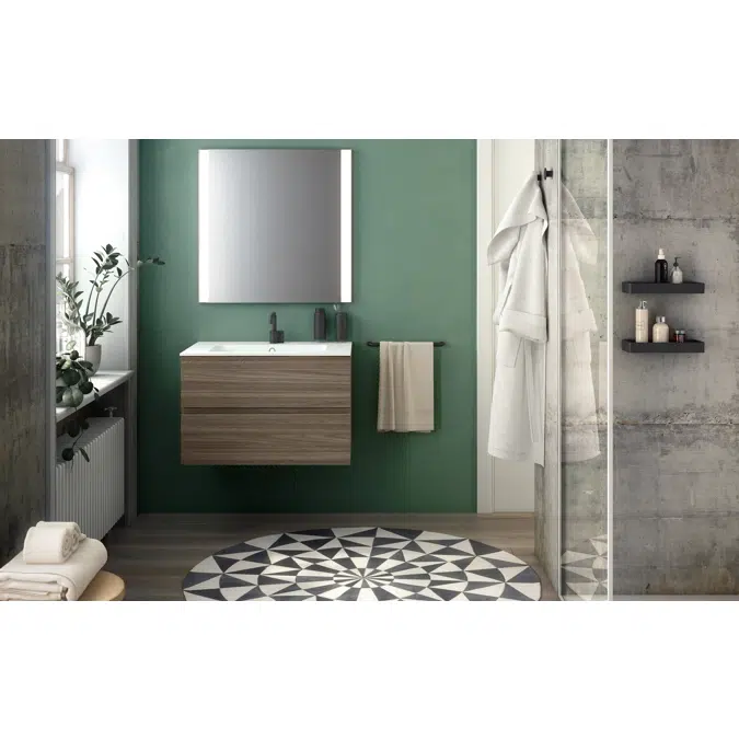 MOD 80,5 cm 2-drawer cabinet & glossy washbasin