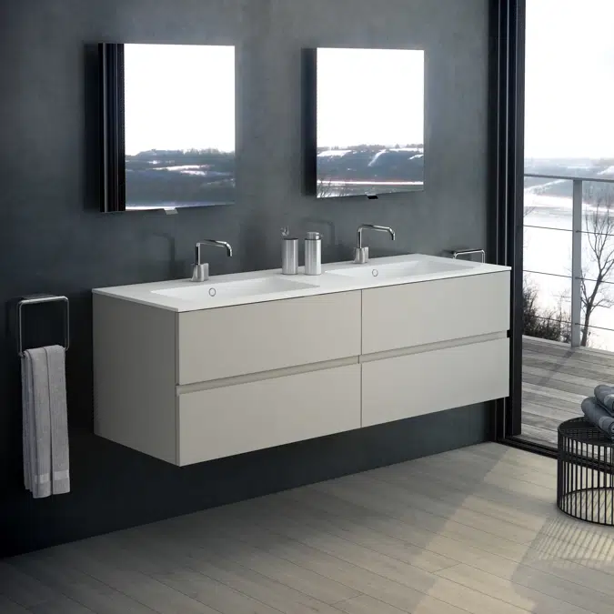 MOD 160,5 cm 4-drawers cabinet with glossy double sinked washbasin