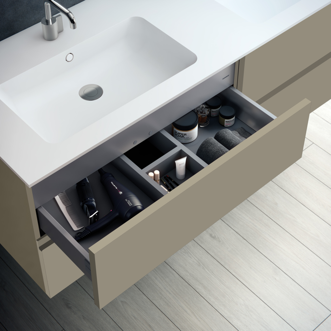 MOD 160,5 cm 4-drawers cabinet with glossy double sinked washbasin
